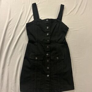 H&M DIVIDED Women's Black Denim Button Front Overall Dress Small Jumper NWT